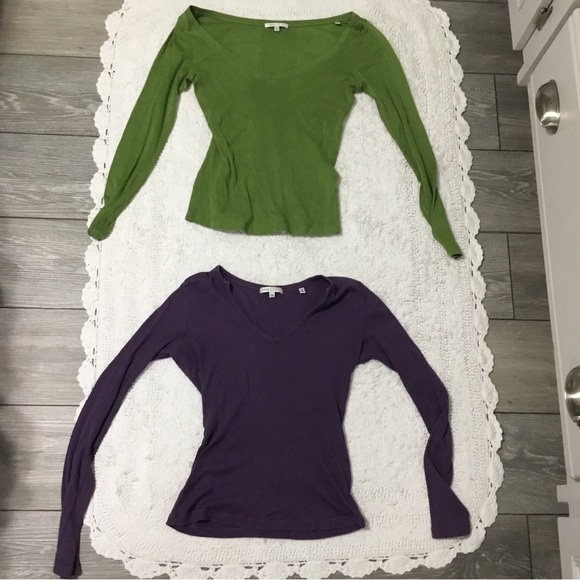 Bundle 2 XS Vince. Ribbed V Neck Long Sleeved T Shirt - Picture 1 of 14